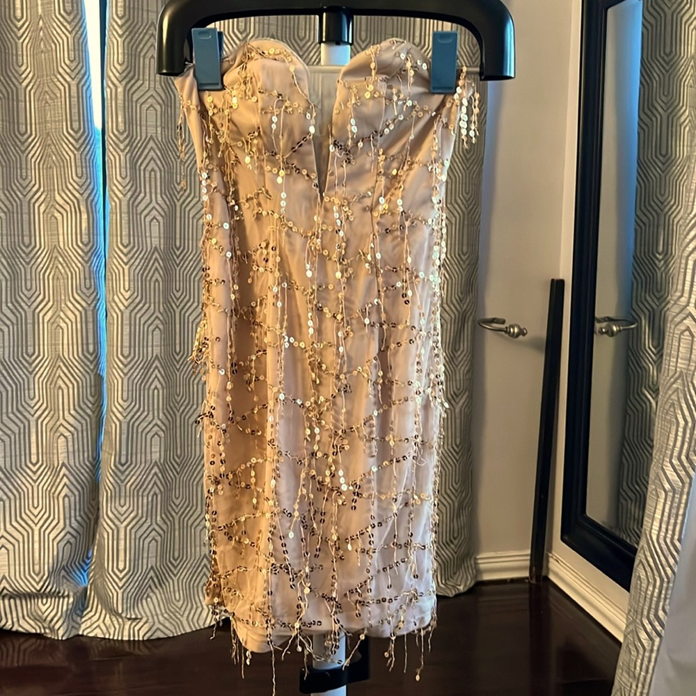 Special occasion nude color sequins dress